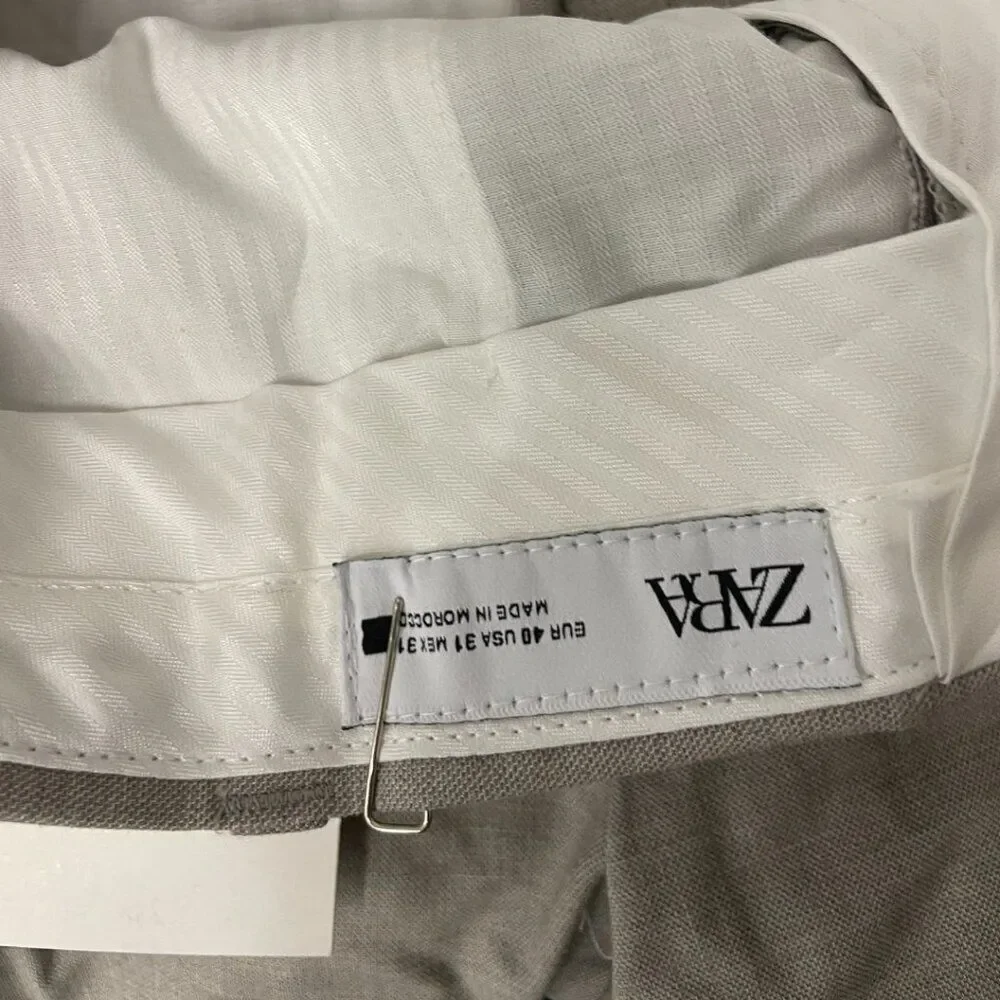 Zara Mens Trouser Pants Size EU 40 US 31 Stone Grey Textured Fabric 5338/252 NWT